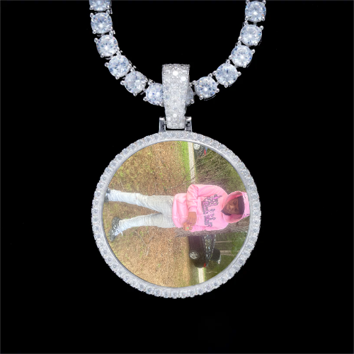 925S & VVS Moissanite 3D Circle Custom Picture Pendant