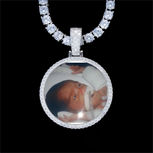 925S & VVS Moissanite 3D Circle Custom Picture Pendant