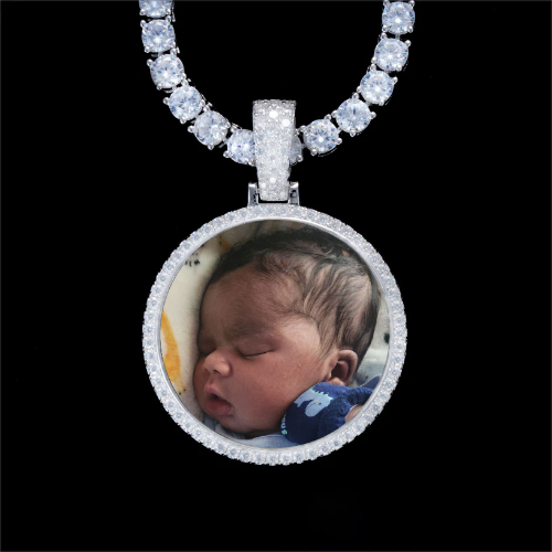 925S & VVS Moissanite 3D Circle Custom Picture Pendant