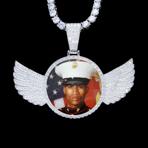 925S & VVS Moissanite 3D Wing Custom Picture Pendant