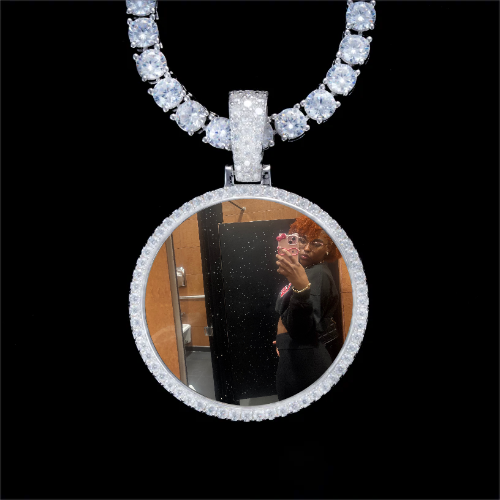 925S & VVS Moissanite 3D Circle Custom Picture Pendant