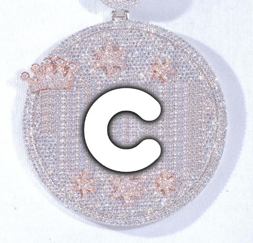 CUSTOM LETTER NECKLACE 3D BIG CROWN DISC