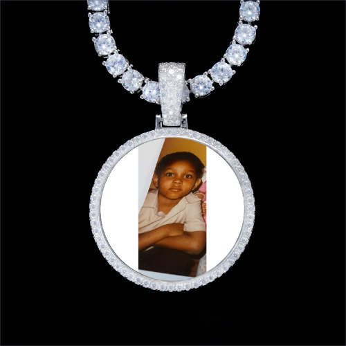 925S & VVS Moissanite 3D Circle Custom Picture Pendant