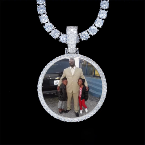 925S & VVS Moissanite 3D Circle Custom Picture Pendant