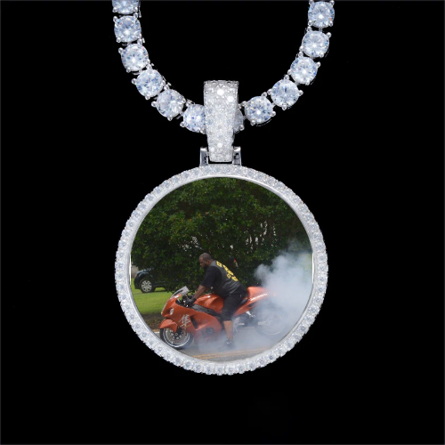 925S & VVS Moissanite 3D Circle Custom Picture Pendant