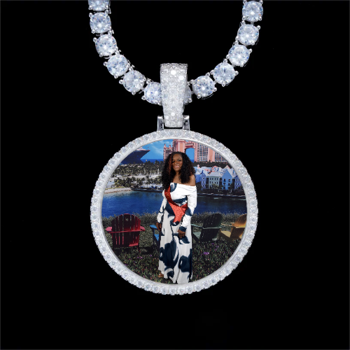 925S & VVS Moissanite 3D Circle Custom Picture Pendant