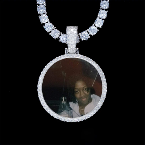 925S & VVS Moissanite 3D Circle Custom Picture Pendant