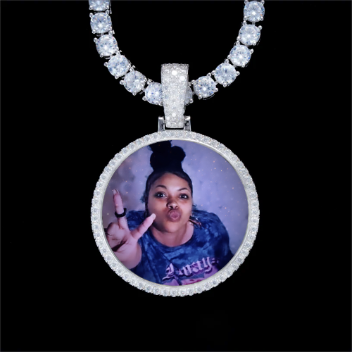 925S & VVS Moissanite 3D Circle Custom Picture Pendant