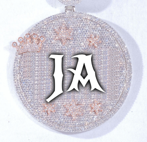 CUSTOM LETTER NECKLACE 3D BIG CROWN DISC