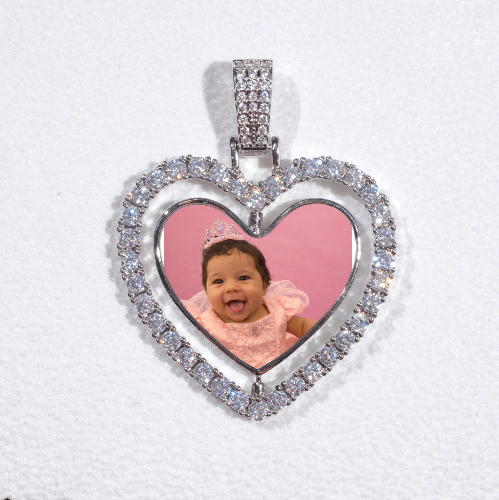 3D Spinning 2-Faced Heart Custom Picture Pendant