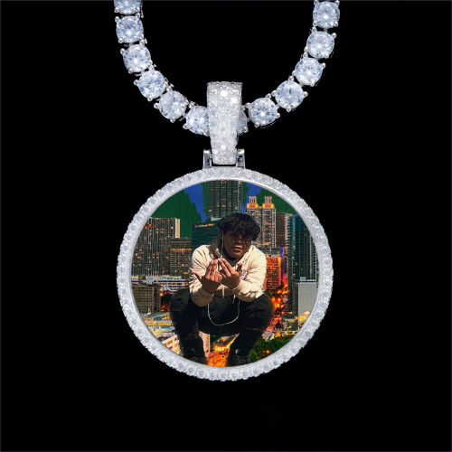 925S & VVS Moissanite 3D Circle Custom Picture Pendant