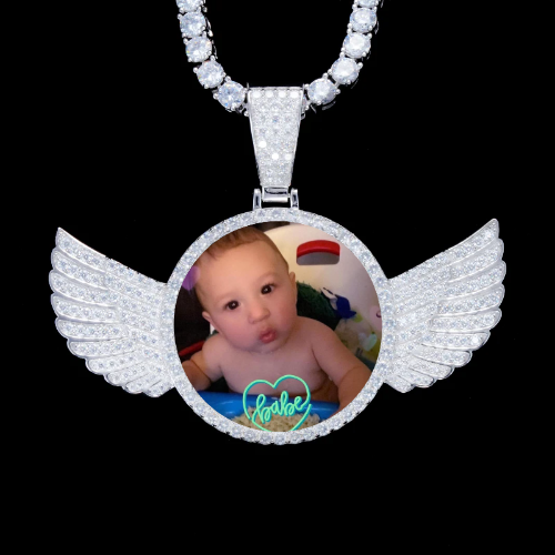 925S & VVS Moissanite 3D Wing Custom Picture Pendant