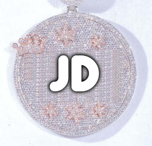 CUSTOM LETTER NECKLACE 3D BIG CROWN DISC