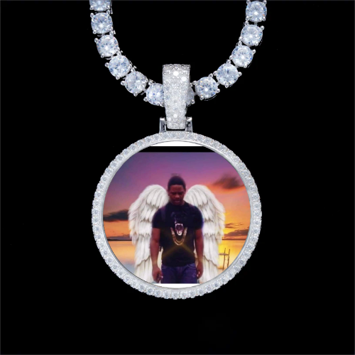 925S & VVS Moissanite 3D Circle Custom Picture Pendant