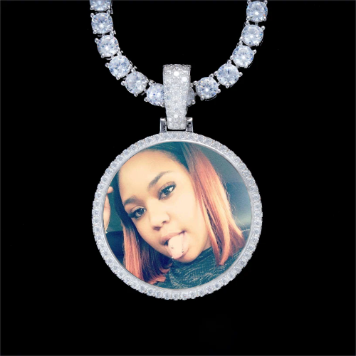 925S & VVS Moissanite 3D Circle Custom Picture Pendant