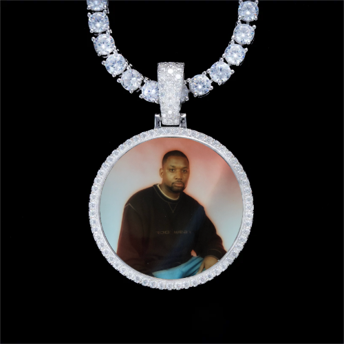 925S & VVS Moissanite 3D Circle Custom Picture Pendant