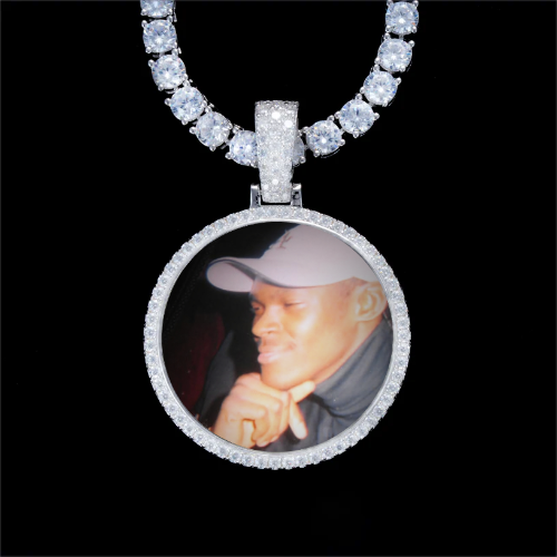 925S & VVS Moissanite 3D Circle Custom Picture Pendant