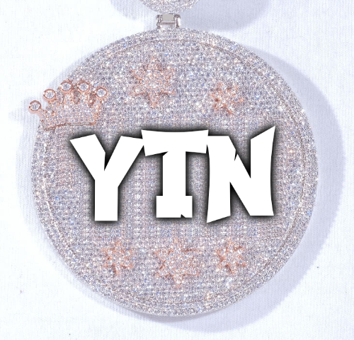 CUSTOM LETTER NECKLACE 3D BIG CROWN DISC