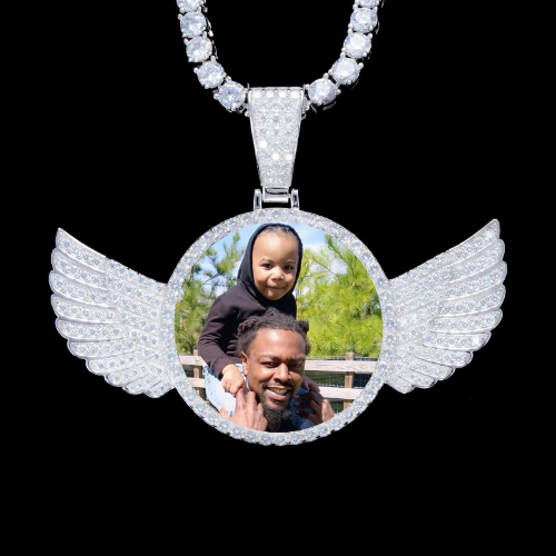 925S & VVS Moissanite 3D Wing Custom Picture Pendant