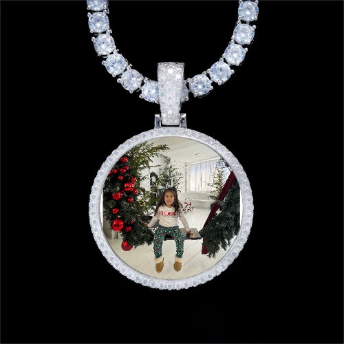 925S & VVS Moissanite 3D Circle Custom Picture Pendant