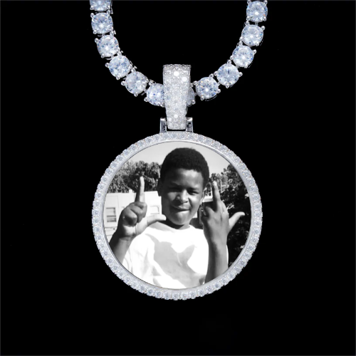 925S & VVS Moissanite 3D Circle Custom Picture Pendant