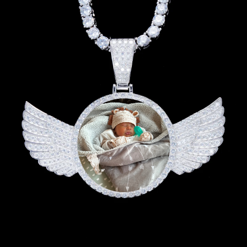 925S & VVS Moissanite 3D Wing Custom Picture Pendant