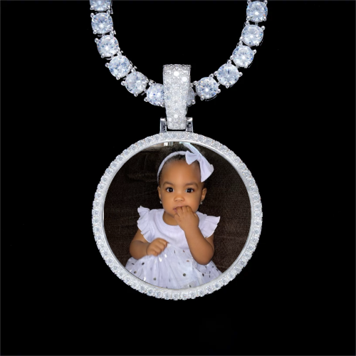 925S & VVS Moissanite 3D Circle Custom Picture Pendant