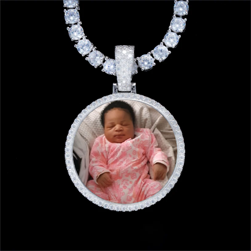 925S & VVS Moissanite 3D Circle Custom Picture Pendant