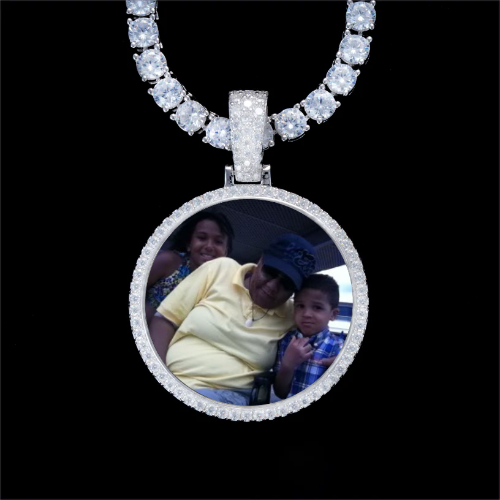 925S & VVS Moissanite 3D Circle Custom Picture Pendant