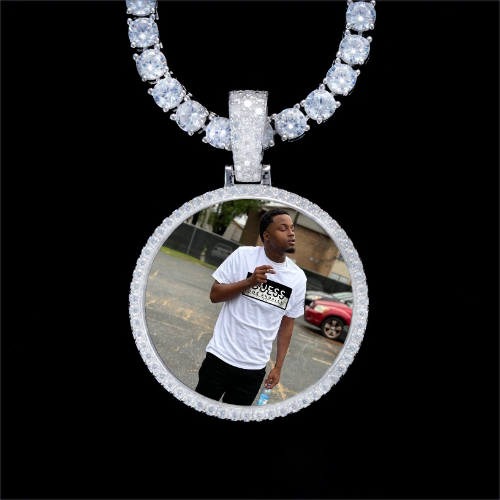 925S & VVS Moissanite 3D Circle Custom Picture Pendant
