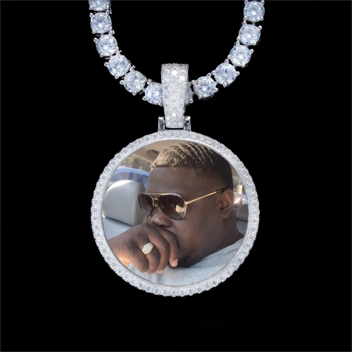 925S & VVS Moissanite 3D Circle Custom Picture Pendant
