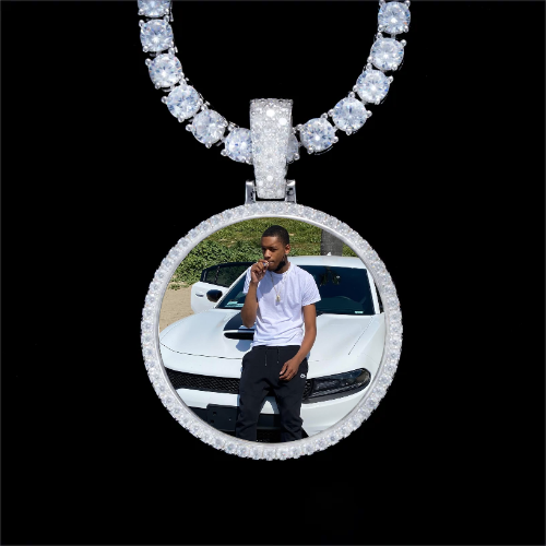 925S & VVS Moissanite 3D Circle Custom Picture Pendant