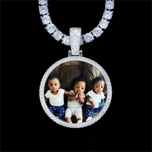 925S & VVS Moissanite 3D Circle Custom Picture Pendant