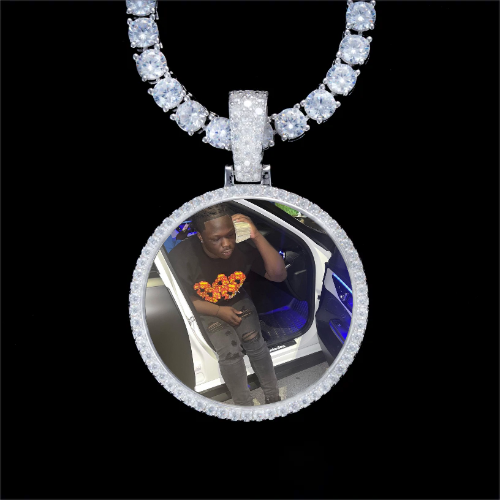 925S & VVS Moissanite 3D Circle Custom Picture Pendant