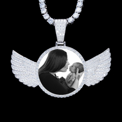 925S & VVS Moissanite 3D Wing Custom Picture Pendant
