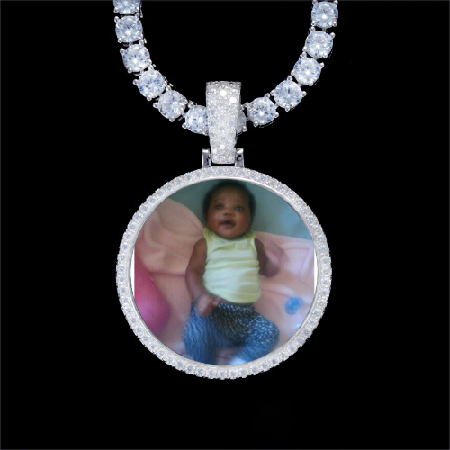 925S & VVS Moissanite 3D Circle Custom Picture Pendant