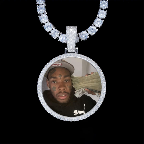 925S & VVS Moissanite 3D Circle Custom Picture Pendant