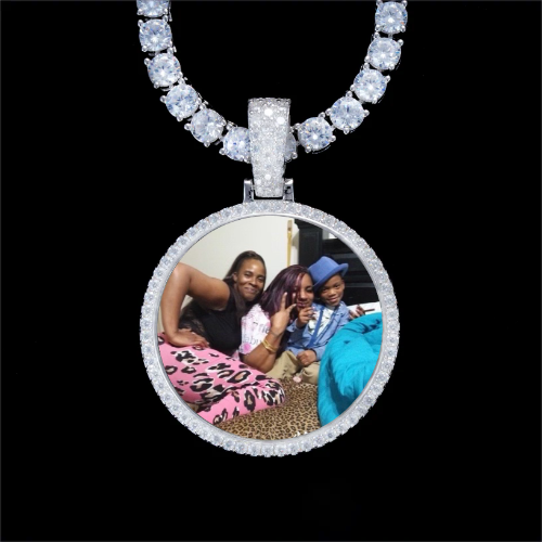925S & VVS Moissanite 3D Circle Custom Picture Pendant