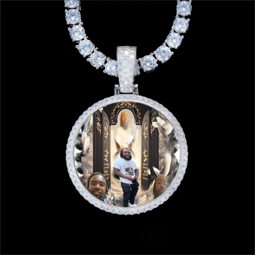 925S & VVS Moissanite 3D Circle Custom Picture Pendant