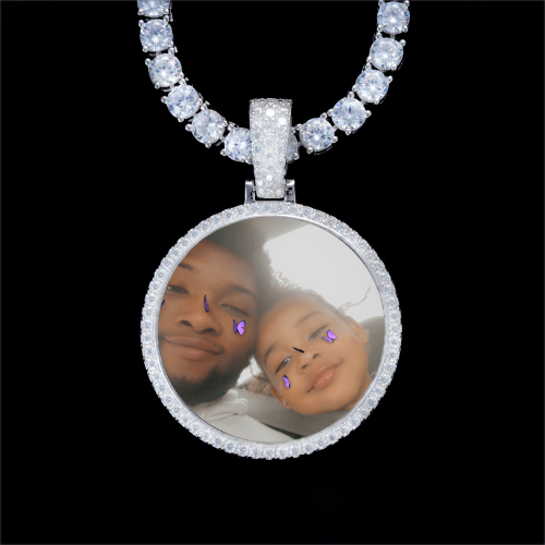 925S & VVS Moissanite 3D Circle Custom Picture Pendant