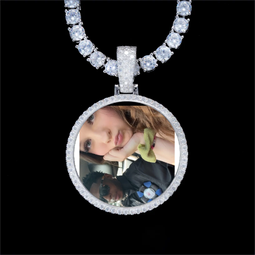 925S & VVS Moissanite 3D Circle Custom Picture Pendant