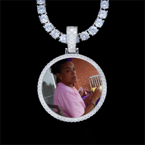 925S & VVS Moissanite 3D Circle Custom Picture Pendant