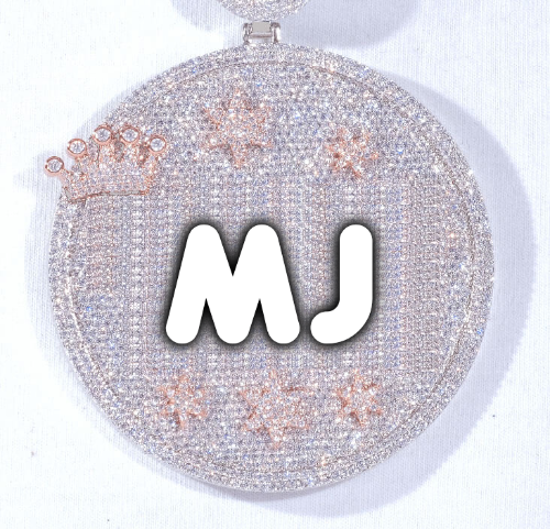 CUSTOM LETTER NECKLACE 3D BIG CROWN DISC