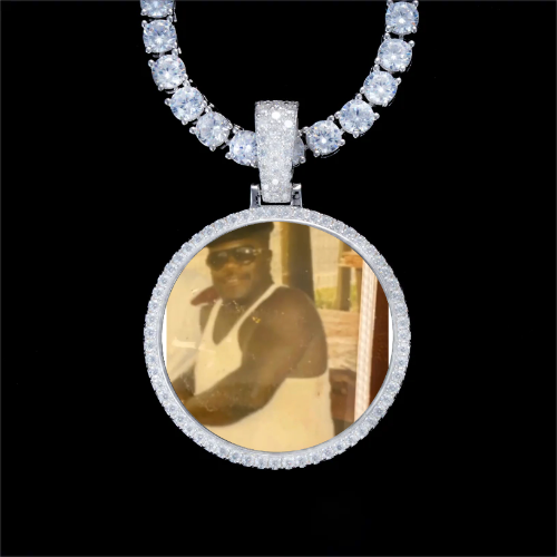 925S & VVS Moissanite 3D Circle Custom Picture Pendant