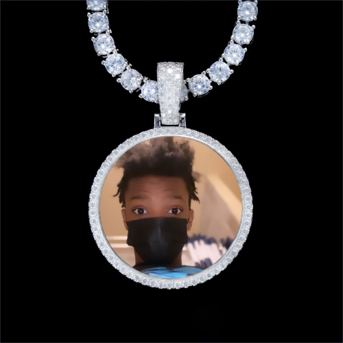 925S & VVS Moissanite 3D Circle Custom Picture Pendant