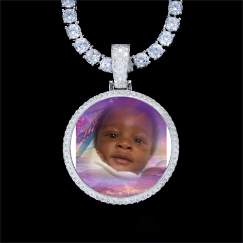 925S & VVS Moissanite 3D Circle Custom Picture Pendant
