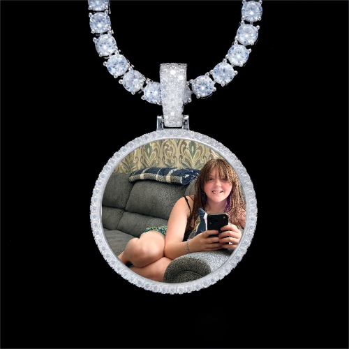 925S & VVS Moissanite 3D Circle Custom Picture Pendant