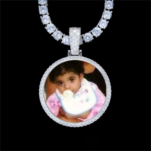 925S & VVS Moissanite 3D Circle Custom Picture Pendant
