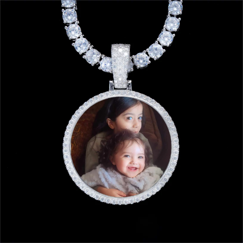 925S & VVS Moissanite 3D Circle Custom Picture Pendant