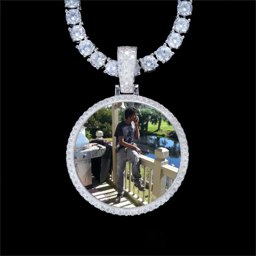 925S & VVS Moissanite 3D Circle Custom Picture Pendant